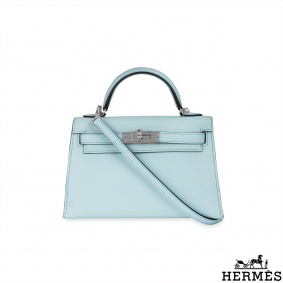 Herms Kelly Mini II Bleu Zephyr Veau Epsom PHW